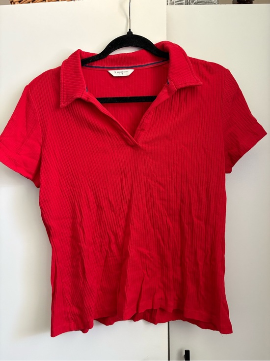 Denver Hayes Tops - Denver Hayes Red Ribbed Short-Sleeve Polo Top
